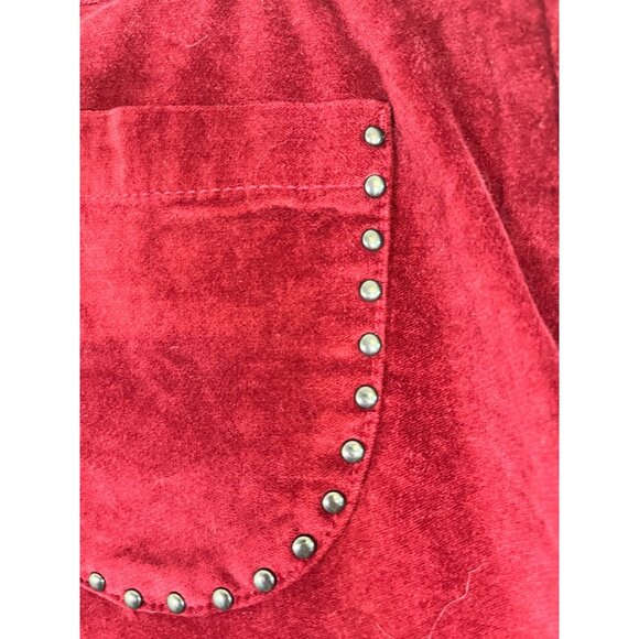 Retro Studded Velvet Mini Skirt 14 Burgundy Y2K Chic Grunge Punk Skater Festive - Picture 2 of 10